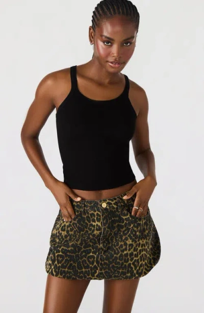 Steve Madden Simona Leopard Print Denim Miniskirt In Brown