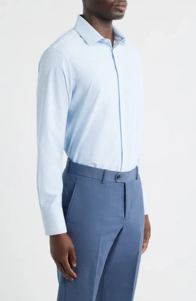Mizzen + Main Mizzen+main Leeward Trim Fit Stripe Performance Button-up Shirt In Blue