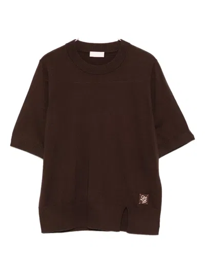 Liu •jo Logo-patch Knitted Top In Brown