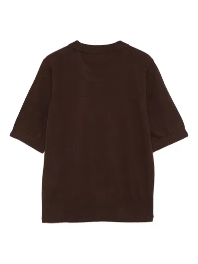 Liu •jo Logo-patch Knitted Top In Brown