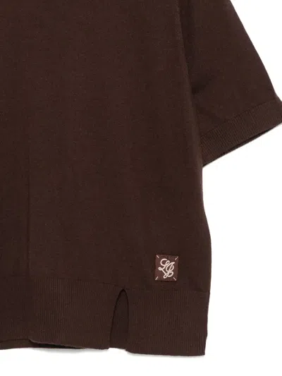 Liu •jo Logo-patch Knitted Top In Brown
