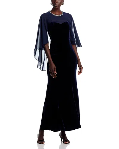 Eliza J Embellished Neck Cape Mermaid Gown In Blue