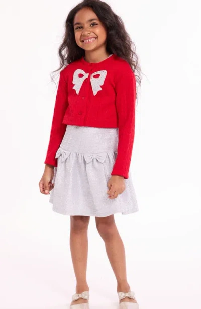 Iris & Ivy Kids' Foil Sequin Drop Waist Party Dress & Crop Cardigan Set In Red