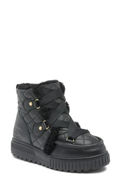 Sorel One Alpine Lux Fleece-lined Quilted Leather Ankle Boots In Black