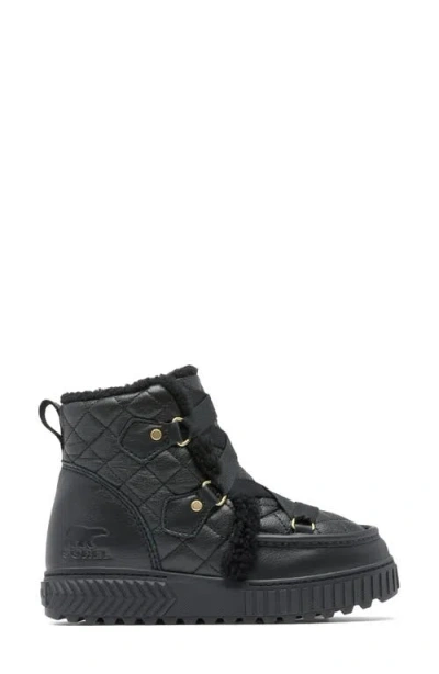 Sorel One Alpine Lux Fleece-lined Quilted Leather Ankle Boots In Black