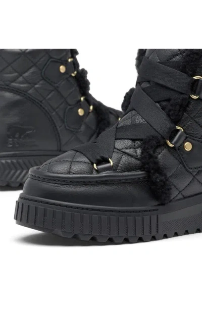 Sorel One Alpine Lux Fleece-lined Quilted Leather Ankle Boots In Black