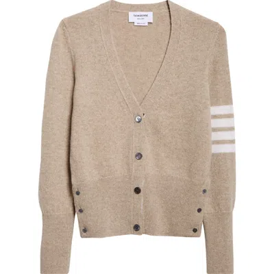 Thom Browne Classic 4-bar Jersey Stitch Wool Cardigan In Neutral