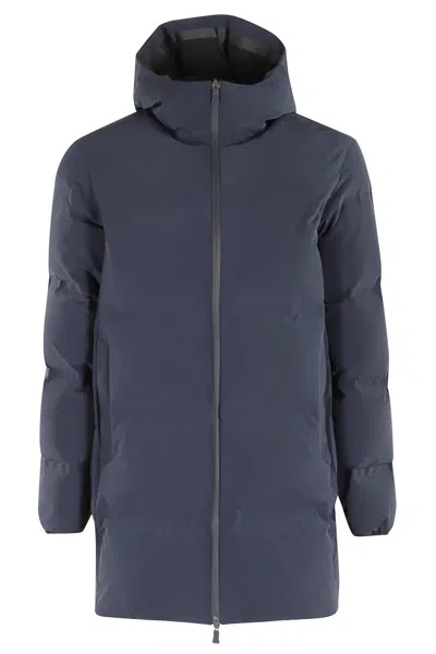 Herno Streamlined Down Jacket With High Collar And Hood In Blue