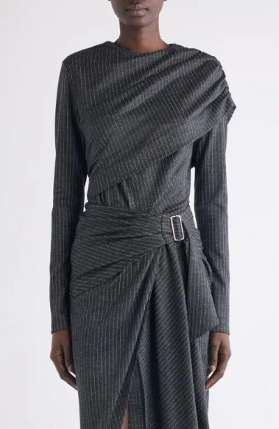 Isabel Marant Asna Pinstripe Draped Top In Gray