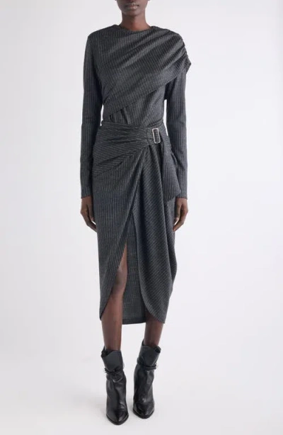 Isabel Marant Asna Pinstripe Draped Top In Gray