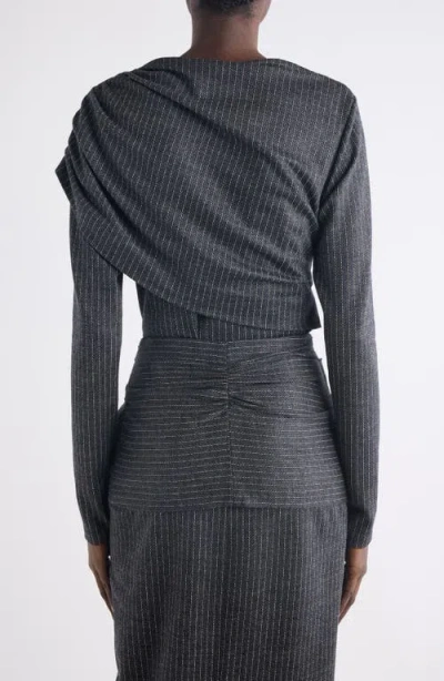 Isabel Marant Asna Pinstripe Draped Top In Gray