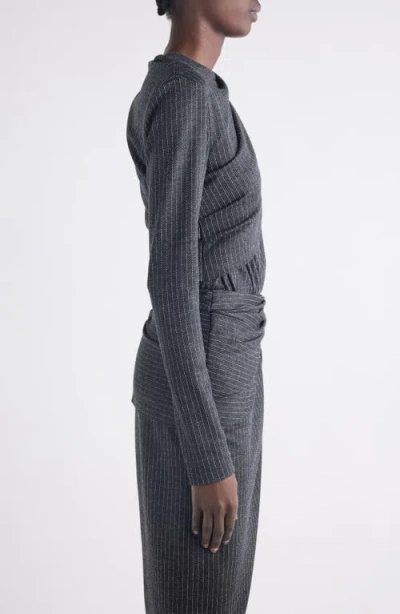 Isabel Marant Asna Pinstripe Draped Top In Gray