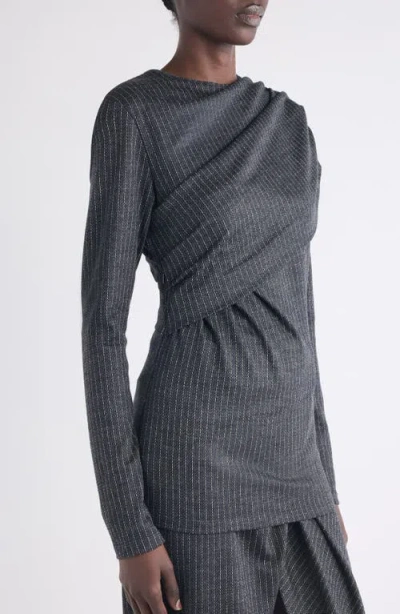 Isabel Marant Asna Pinstripe Draped Top In Gray