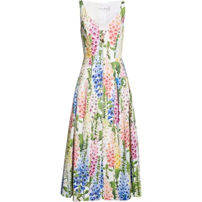 Oscar De La Renta Foxglove-print Pleated Poplin Zip-front Midi Dress In Multi