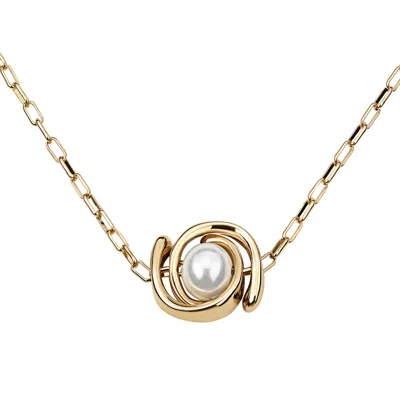 Unode50 18k Gold Plated Metal Alloy Double Moon Bead Necklace With Thin Chain In Gold