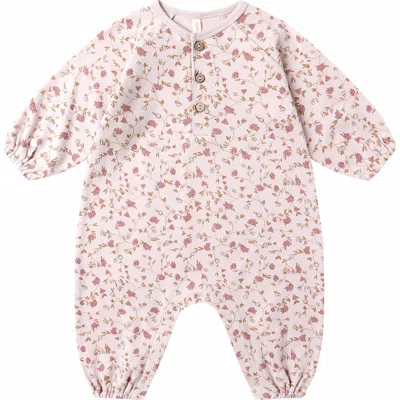 Quincy Mae Floral Organic Cotton Henley Bubble Romper In Multi