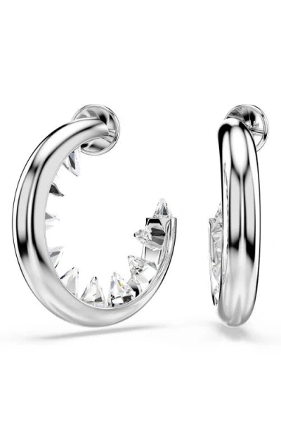 Swarovski Sublima Rhodium Plated Hoop Earrings In Silver