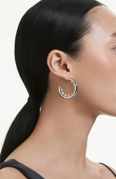Swarovski Sublima Rhodium Plated Hoop Earrings In Silver