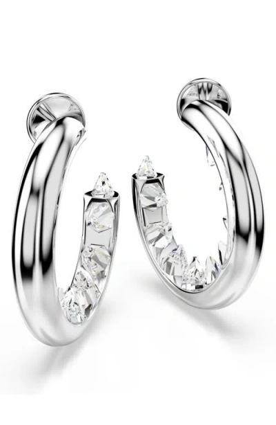 Swarovski Sublima Rhodium Plated Hoop Earrings In Silver