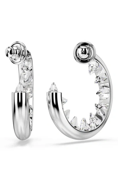 Swarovski Sublima Rhodium Plated Hoop Earrings In Silver