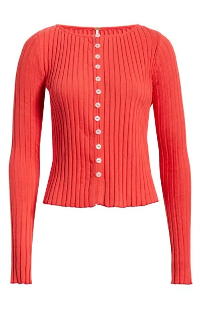 Free People Tilly Rib Long Sleeve Button-up Top In Red