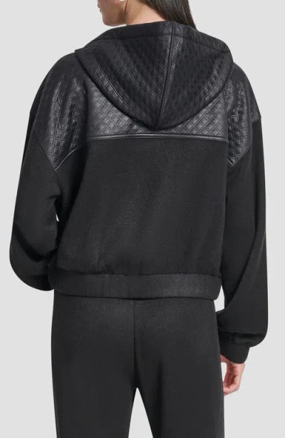 Dkny Mixed Media Zip-up Hooded Jacket In Black