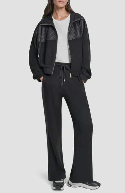 Dkny Mixed Media Zip-up Hooded Jacket In Black