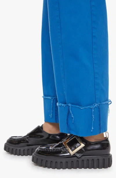 Mother The Half Pipe Frayed Cuffed Barrel Leg Jeans In Blue