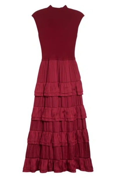 Derek Lam 10 Crosby Klea Mock-neck Tiered Maxi Dress In Red