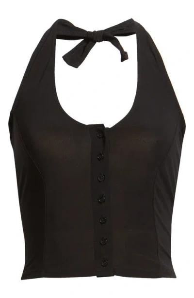 Bella Venice Mia Halter Crop Top In Black