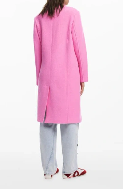 Desigual Double Breasted Overcoat In Pink