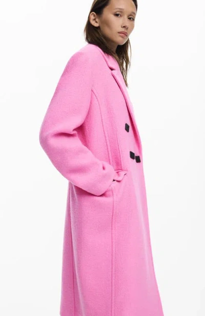 Desigual Double Breasted Overcoat In Pink