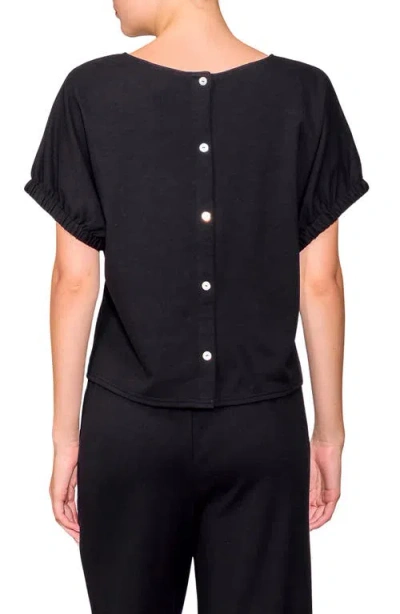 Melloday Puff Sleeve Knit Top In Black