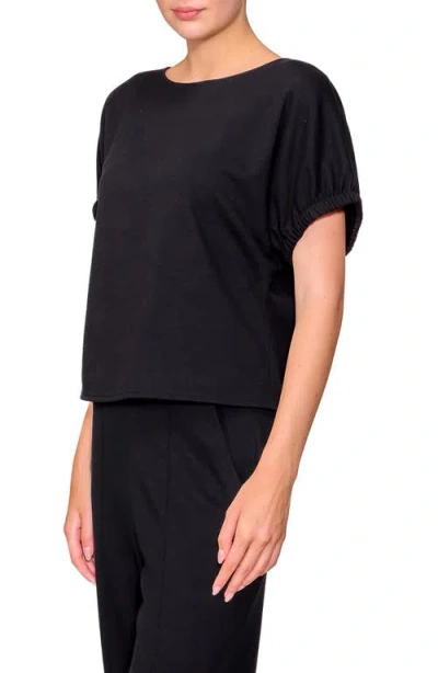 Melloday Puff Sleeve Knit Top In Black