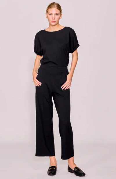 Melloday Puff Sleeve Knit Top In Black