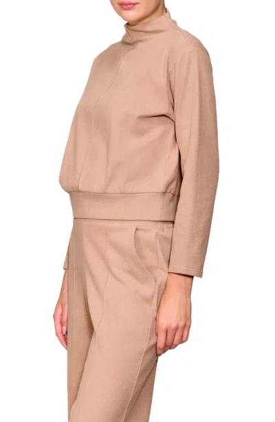 Melloday Funnel Neck Pullover In Brown
