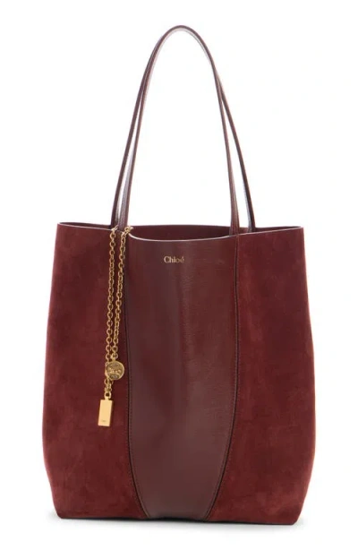 Chloé Large Spin Leather & Suede Tote In Brown