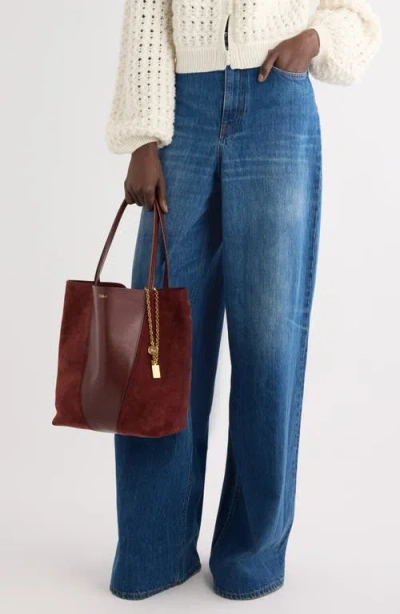 Chloé Large Spin Leather & Suede Tote In Brown