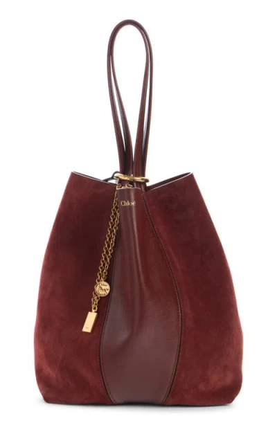 Chloé Large Spin Leather & Suede Tote In Brown