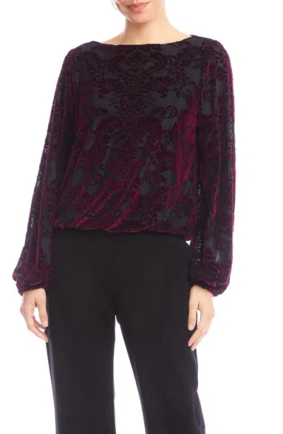 Karen Kane Floral Velvet Burnout Top In Burgundy