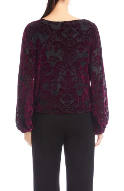Karen Kane Floral Velvet Burnout Top In Burgundy