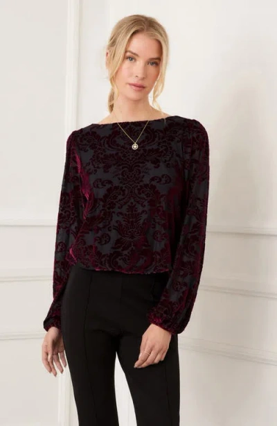Karen Kane Floral Velvet Burnout Top In Burgundy
