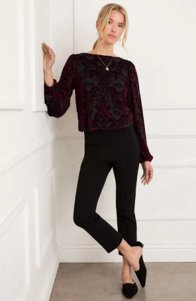 Karen Kane Floral Velvet Burnout Top In Burgundy