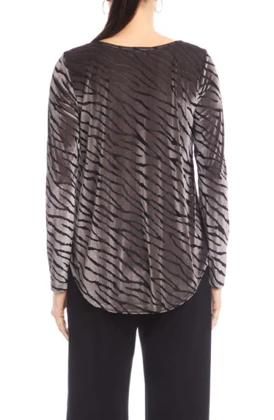 Karen Kane Zebra Stripe Velvet Burnout Shirttail Top In Brown