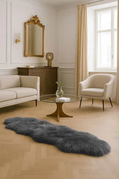 Infinity Leather Genuine Sheepskin Charcoal Grey Double Natural Silky Fluffy Soft Real Wool Rug In Gray