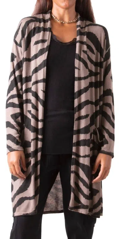 Gigi Moda Zebra Knit One Size Cardigan In Olive In Black