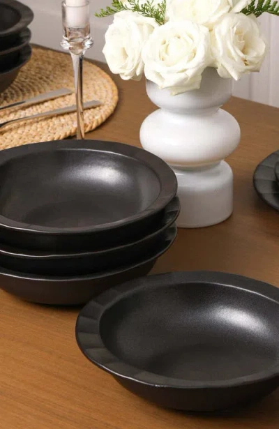 Stone Lain Oasis Stoneware 4-piece Pasta Bowl Set In Black
