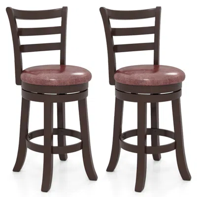 Hivvago Counter Height Swivel Barstools Set Of 2 With Faux Leather Seat And Wrap-around Footrest-24 In Brown