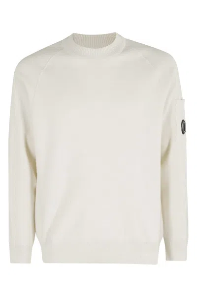C.p. Company White Crew Neck Sweater In Neutral
