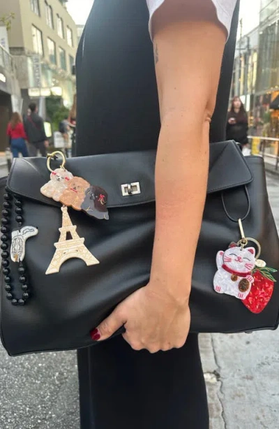 Solar Eclipse Hand Painted Strawberry Key Chain Bag Charm In Red